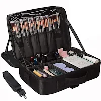 INOVERA (LABEL) Nylon Professional Travel Cosmetic Makeup Storage Organizer Bag with Adjustable Compartment (Black, Medium (34L x 23B x 12H cm))