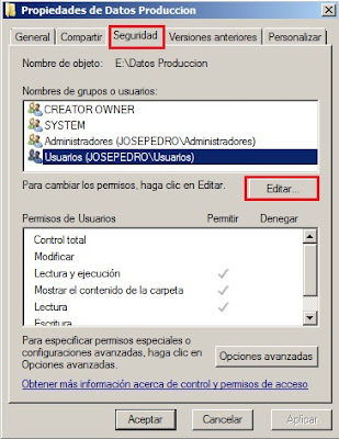 Editar permisos en una carpeta Windows