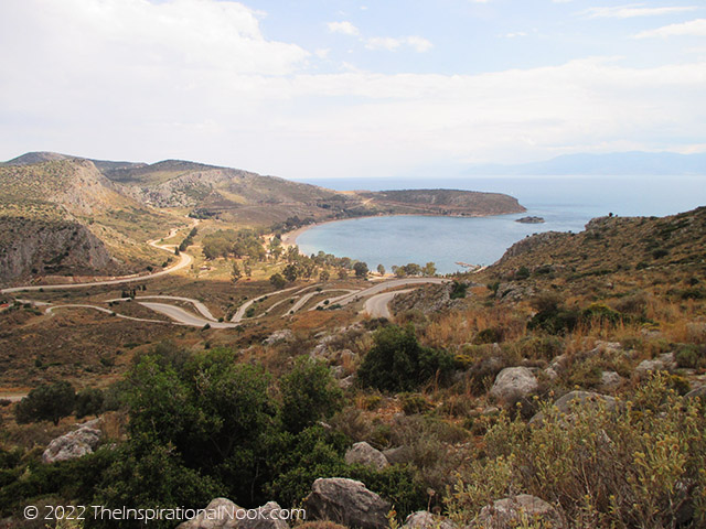 Greek cove surrounded by mediterranean hillsides