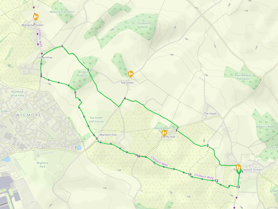 Map for Walk 202: Breachwood Green West Loop