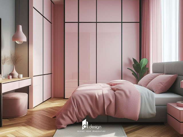 Phòng ngủ màu hồng - xám đẹp