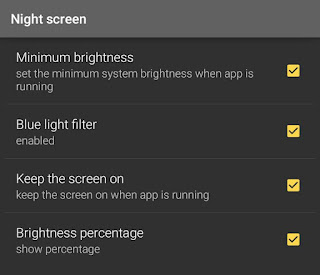 Night Screen settings