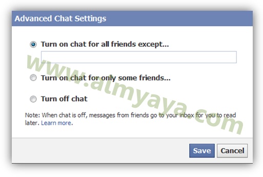  Gambar: Memilih dan mengatur konfigurasi offline chat di facebook