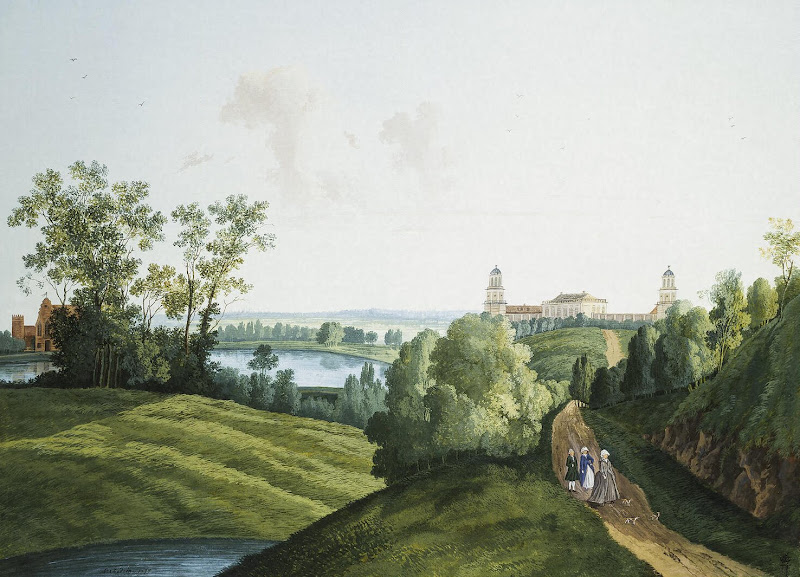 Landscape with a Farm in the Park in Tsarskoye Selo by Semyon Shchedrin - Landscape Drawings from Hermitage Museum