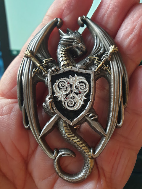 Large Dragon defender pin badge by Anne Stokes