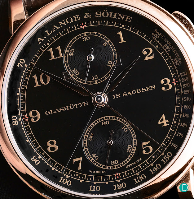 Revise la réplica del reloj A. Lange & Söhne 1815 Rattrapante Honeygold con esfera negra