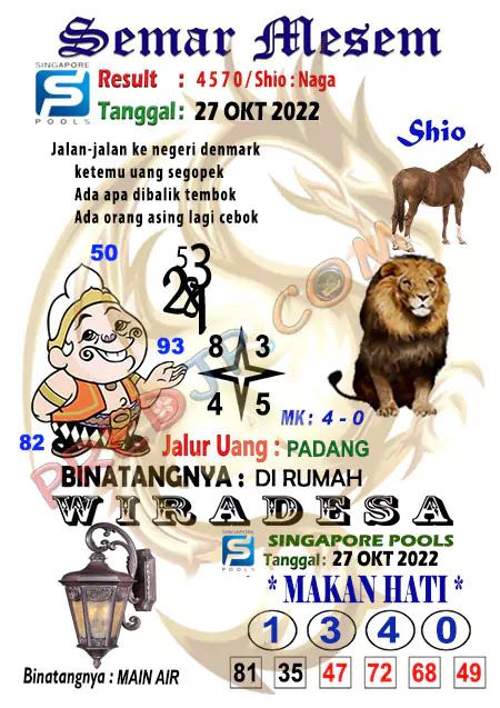 Prediksi Semar Mesem Togel Singapore Pools Kamis 27-Okt-2022