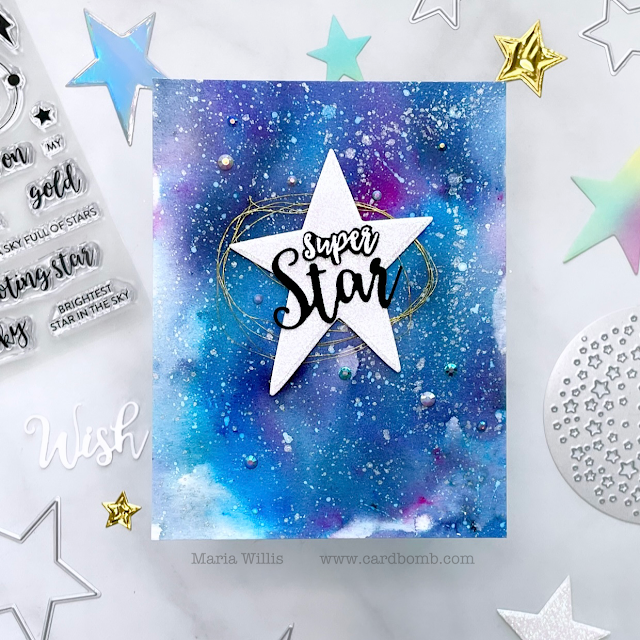 video tutorial,cards,ink,cardmaking,stamping,Tonic Studios USA,Cardbomb,maria willis,paper,Tonic Studios,Shoot for the Stars,stamps,Shoot for the Moon,Tonic Studios Stamp Club,