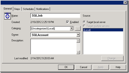SQL Job Properties