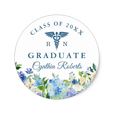  Blue Hydrangeas Floral Nursing School Graduation Classic Round Sticker