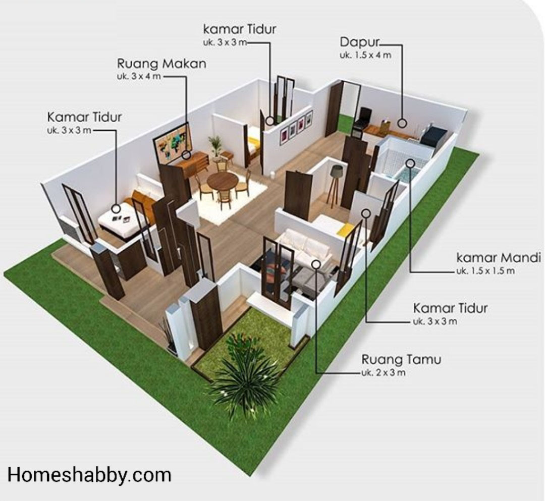 6 Denah Ukuran Rumah Minimalis Dengan 3 Kamar Tidur Cocok Untuk Rumah Type Kecil Homeshabbycom Design Home Plans