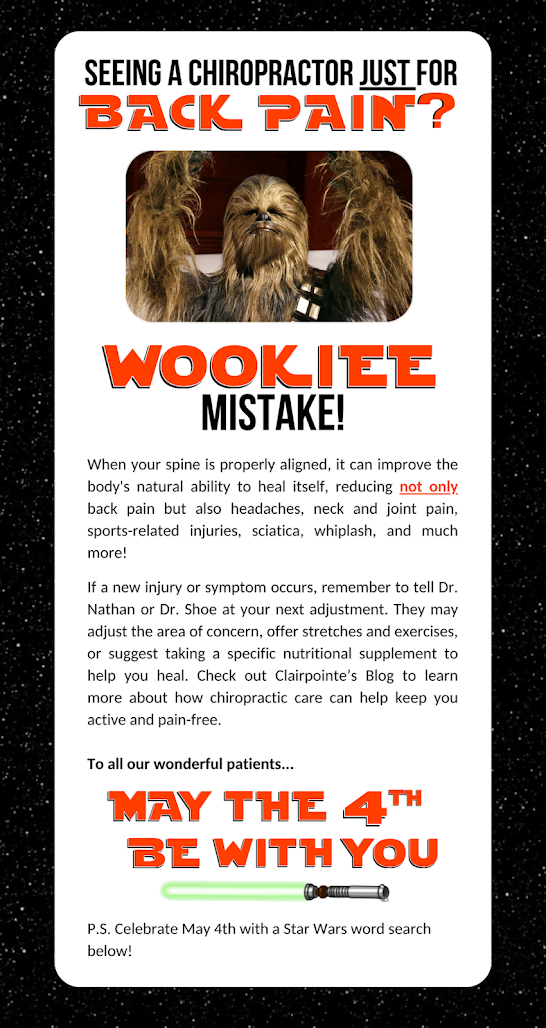 Clairpointe's PNG of Seeing a Chiropractor for JUST back Pain? Wookiee mistake.