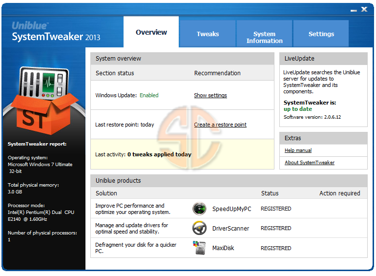 Uniblue SystemTweaker 2013 2.0.6.12 Full Version