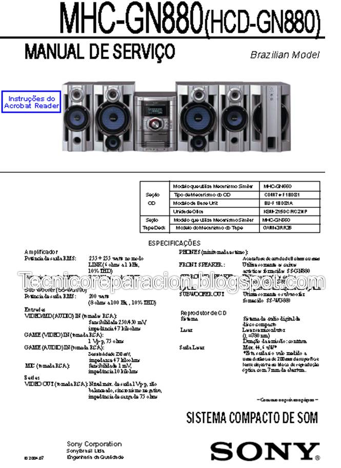 MHC-GN880 HCD-GN880 Diagrama Sony Genezi  Reparación Técnica