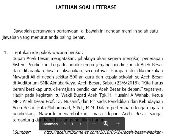 asah Literasi Tahun 2021 dan Kunci Jawaban