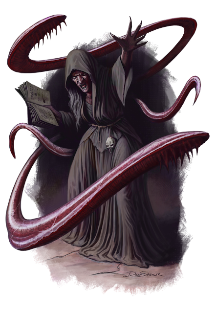 A seeker of the great void, tentacles coming out of blackness behind him