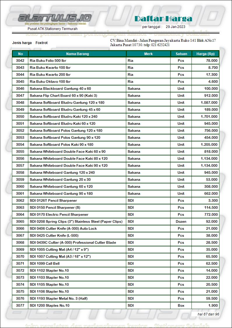 daftar harga stationery terbaru 2023 toko alat tulis