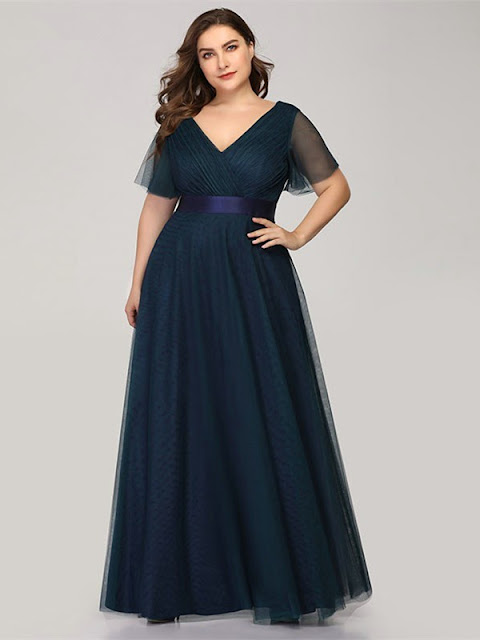 short sleeve plus size long prom dress