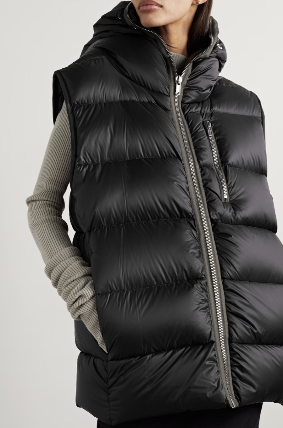 RICK OWENS Hooded quilted down shell vest