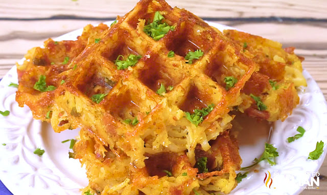  are perfectly crisp on the outside and tender on the inside Cheesy Bacon Hashbrown Waffles