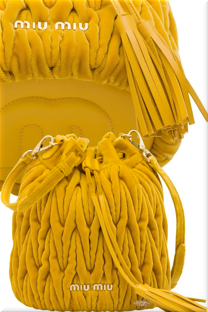 ♦Miu Miu yellow Matelassé bucket bag #miumiu #bags #pantone #yellow #brilliantluxury