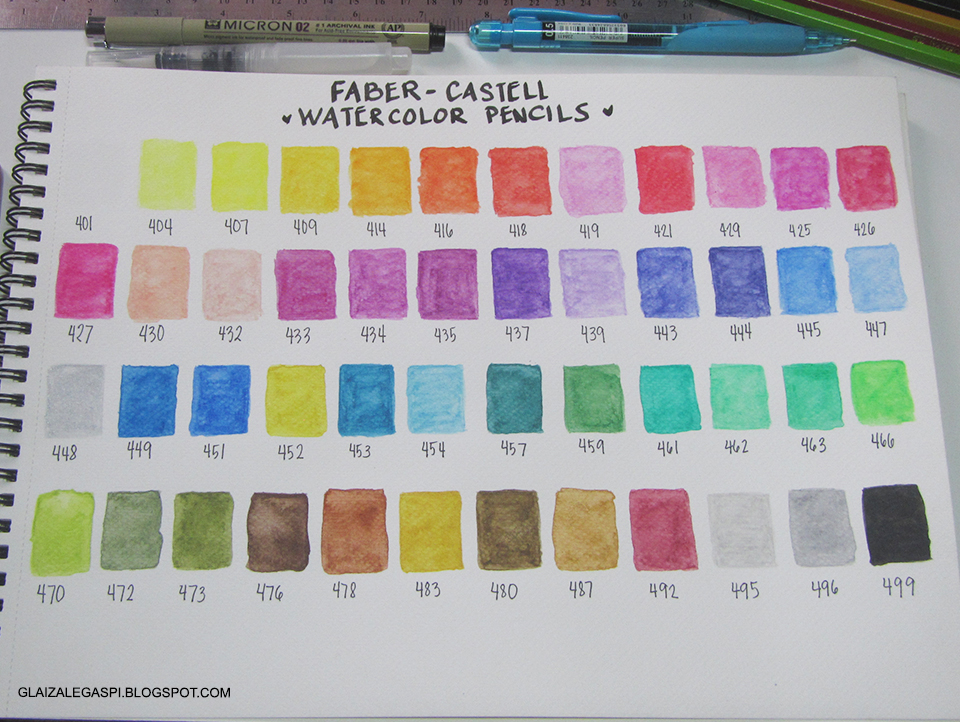  Faber  Castell  48 pc Watercolor  Pencils  Color Chart 