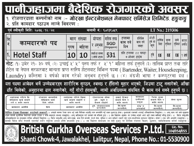 Jobs in Hong Kong for Nepali, Salary Rs 43,542