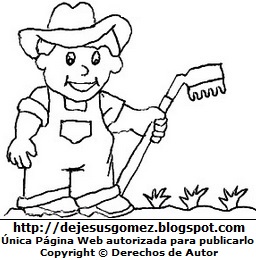 Dibujo de un campesino con su rastrillo para colorear, pintar e imprimir (Campesino sonriendo puesto su sombrero). Dibujo de un campesino de Jesus Gómez