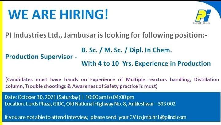 Job Availables,PI Industries Ltd Job Vacancy For B.Sc/ M.Sc/ Dipl. In Chem