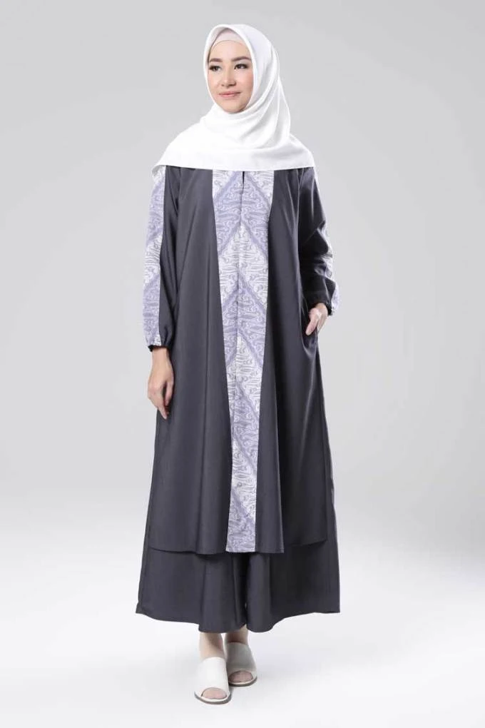 20 Inspirasi Model Gamis Batik Kantor Simple Dan Gamis - Model baju gamis batik kombinasi polos