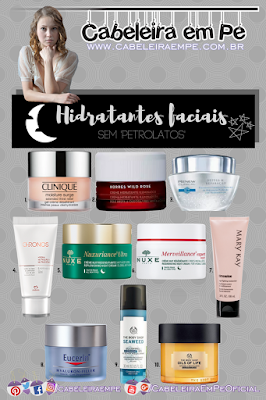 Hidratantes faciais para a noite das marcas Clinique, Korres, Avon, Natura, Eucerin, Nuxe, Mary Kay e The Body Shop