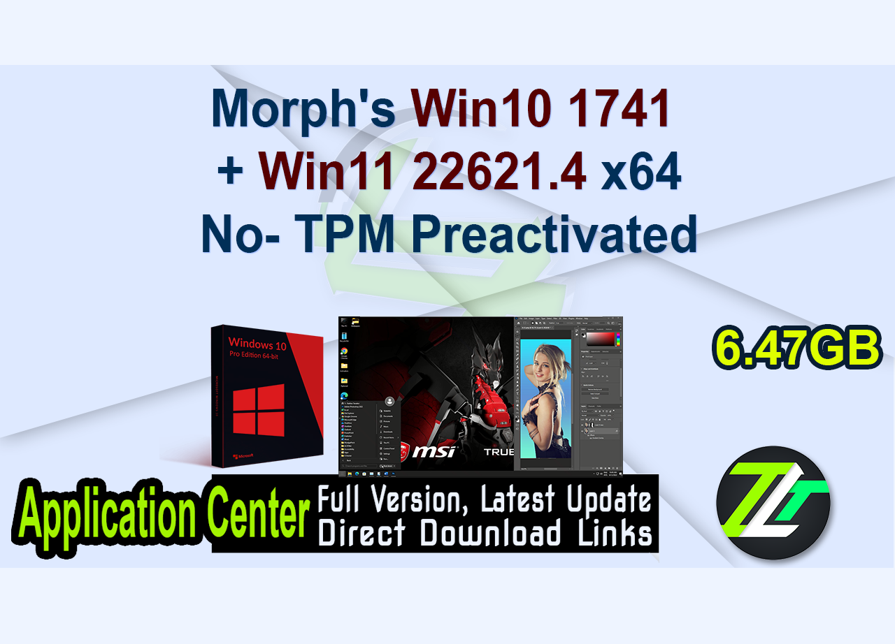 Morph’s Win10 1741 + Win11 22621.4 x64 No- TPM Preactivated