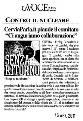 Articolo pubblicato dalla Voce - CerviaParla.it e Comitato Fermiamo il nucleare