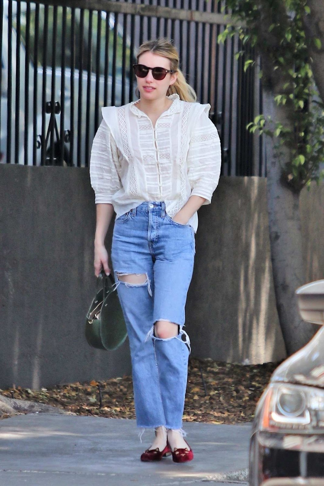 Emma Roberts – Celebrity Street Style in a Ripped Jeans in California