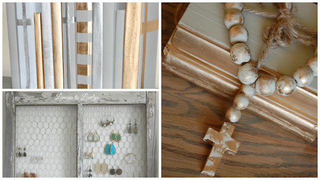 3 easy DIY gifts: painted books, decorative beads and cross, jewelry holder from an old window.  All 3 tutorials on www.lemonstolovelys.blogspot.com
