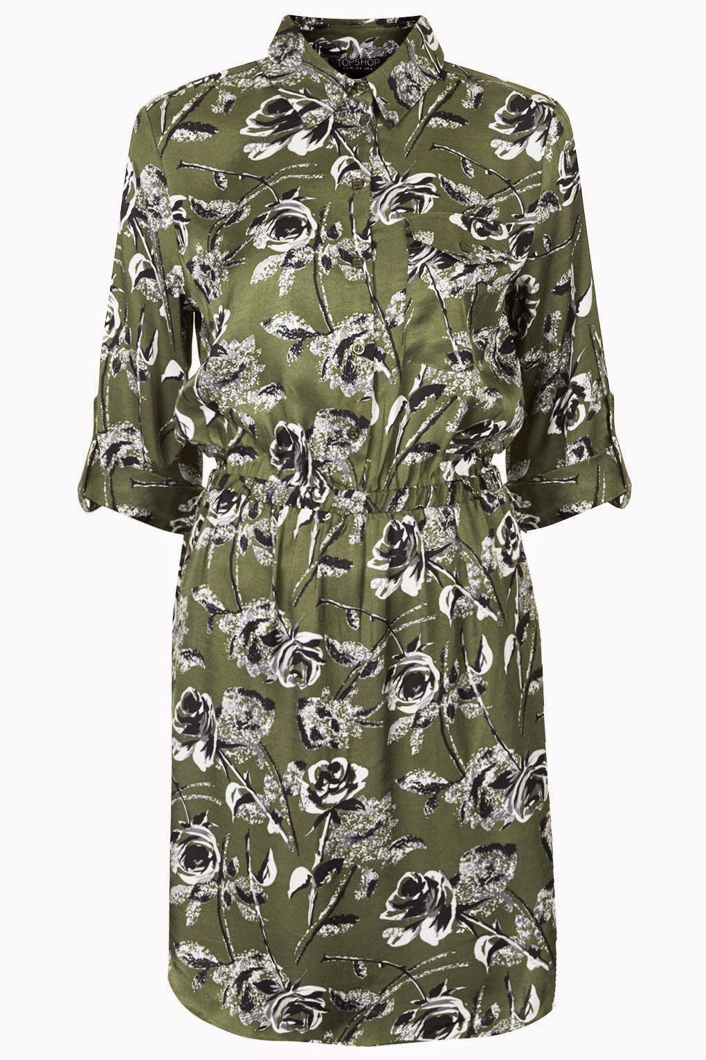 khaki printed shirt dress
