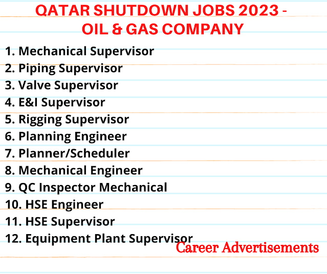 Qatar shutdown jobs 2023 - Oil & Gas Company