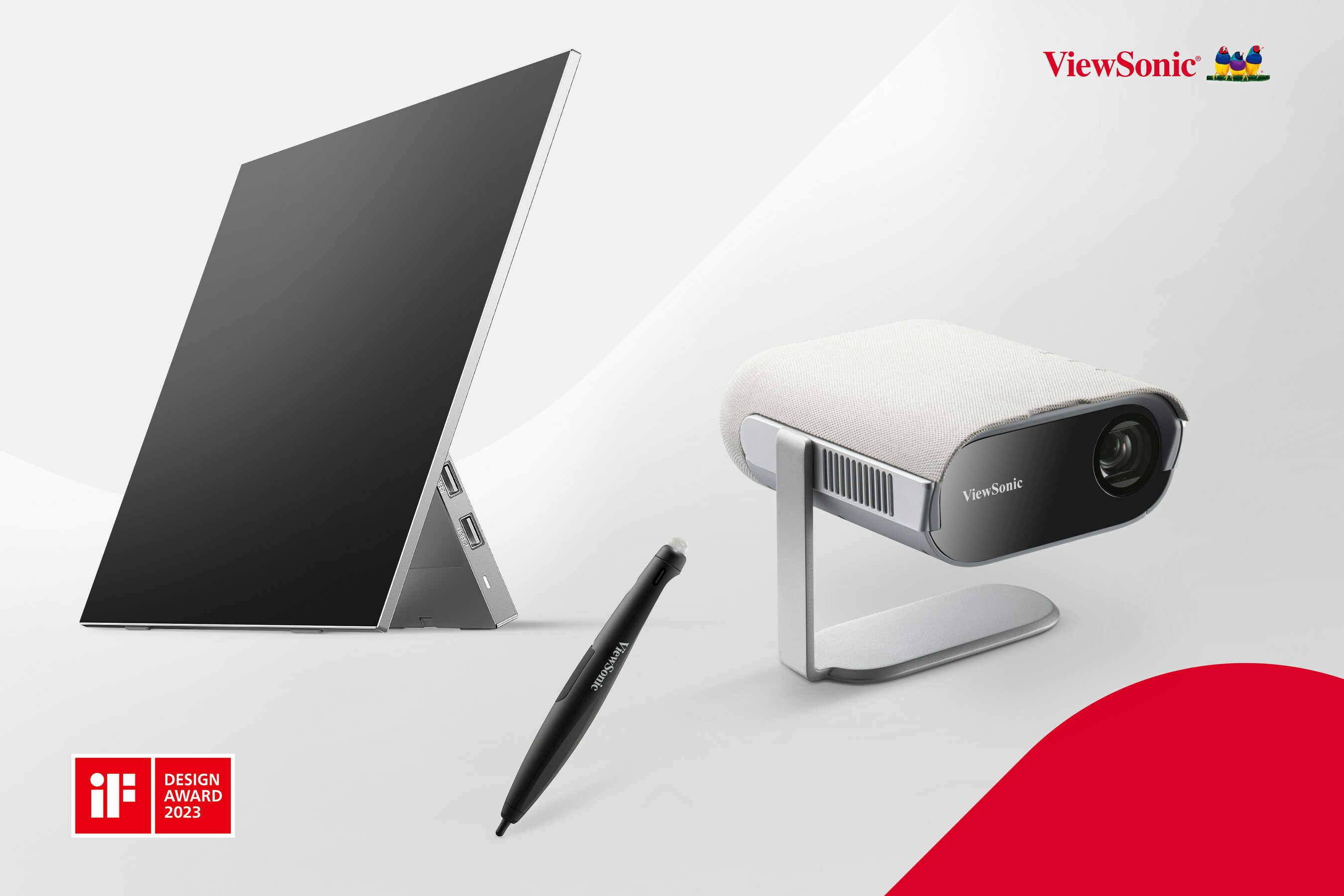 Image of ViewSonic Wins Three iF Design Awards for M1 Pro smart LED portable projector, multi-functional presenter VB-PEN-007, and VX1655-4K-OLED portable display