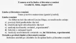 Subiecte limba si literatura romana - grad II Sibiu 2012 (oral)