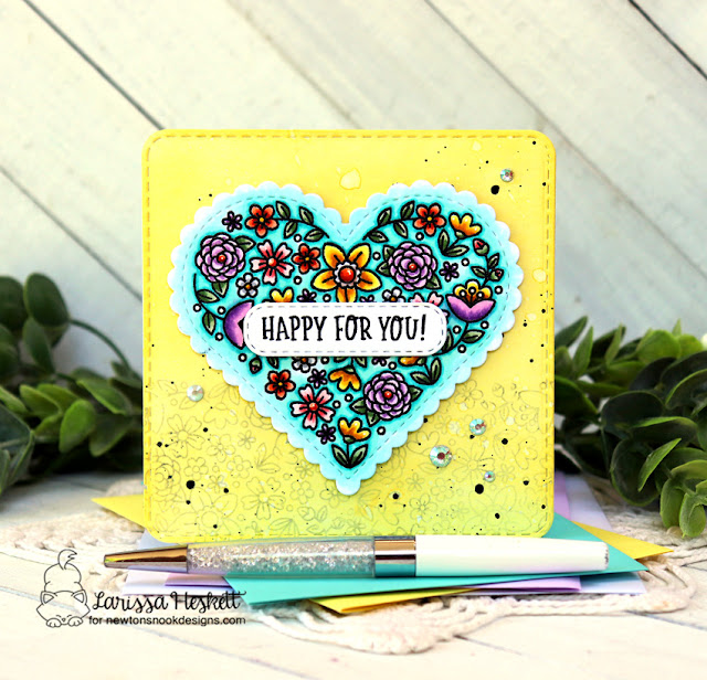 Happy for You Card by Larissa Heskett | Heartfelt Blooms Stamp Set, Heart Frames Die Set, Banner Trio Die Set and Frames Squared Die Set by Newton's Nook Designs #newtonsnook #handmade