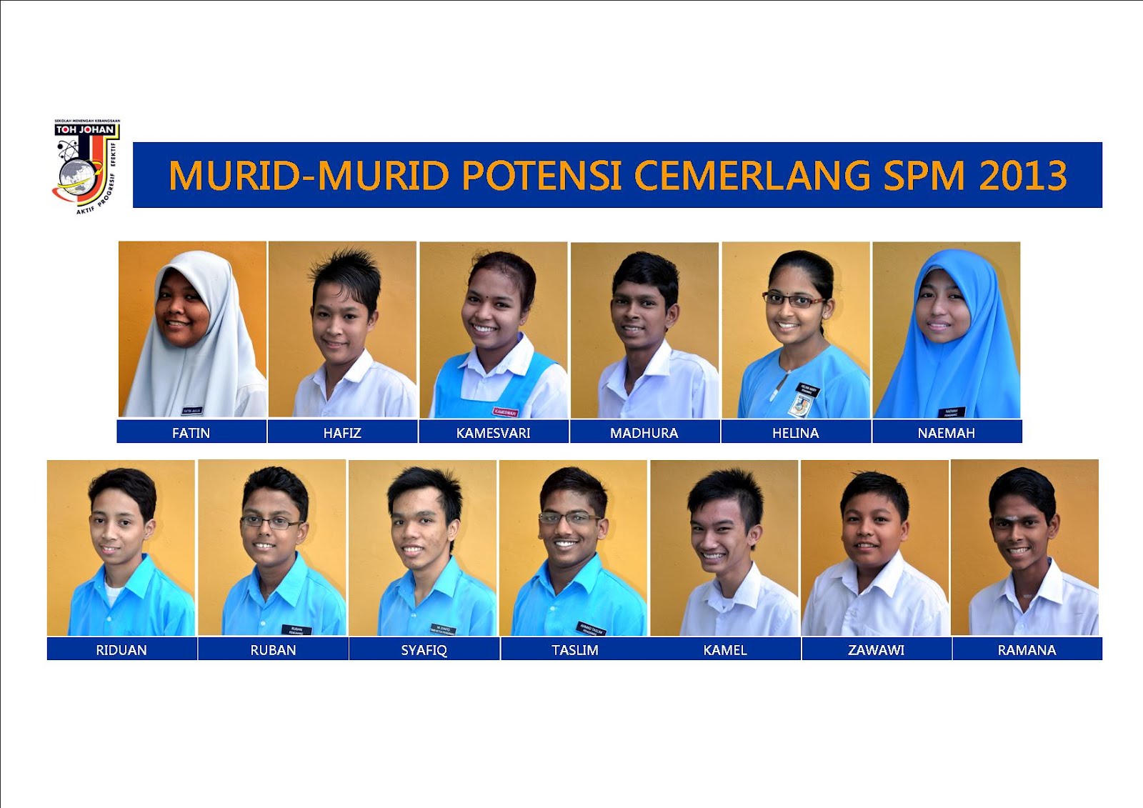 Murid-Murid Potensi Cemerlang SPM 2013 ~ SMK Toh Johan 