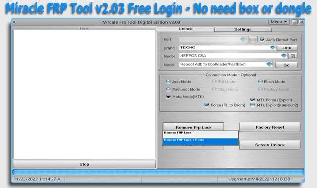 تحميل Miracle FRP Tool v2.03 تسجيل دخول مجاني - لا حاجة إلى بوكس (box) أو دونغل
