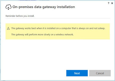 On Premises Data Gateway installation start on local machine