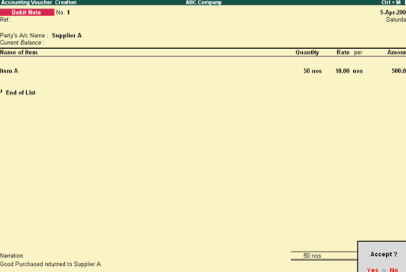 debit note entry in tally