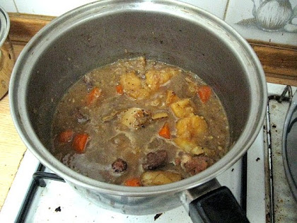 Pork shoulder stew in pot