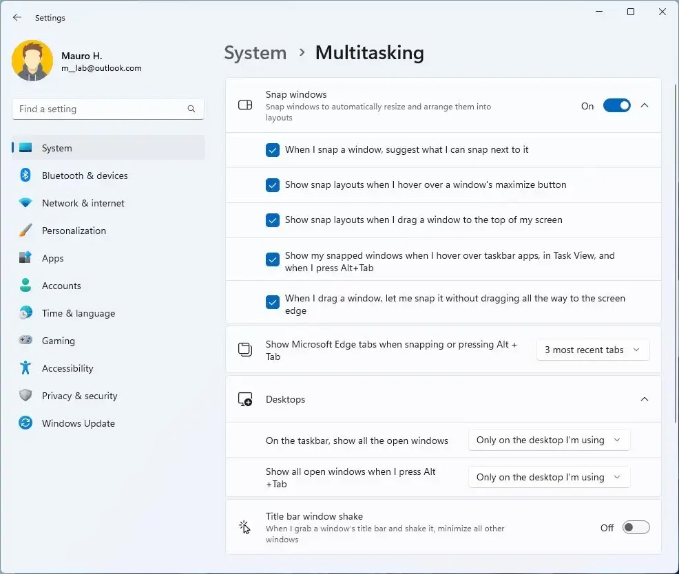 windows 11 22h2 multitasking settings