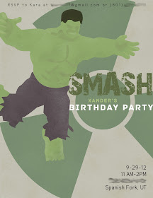 Graphic super hero birthday party invite The Incredible Hulk