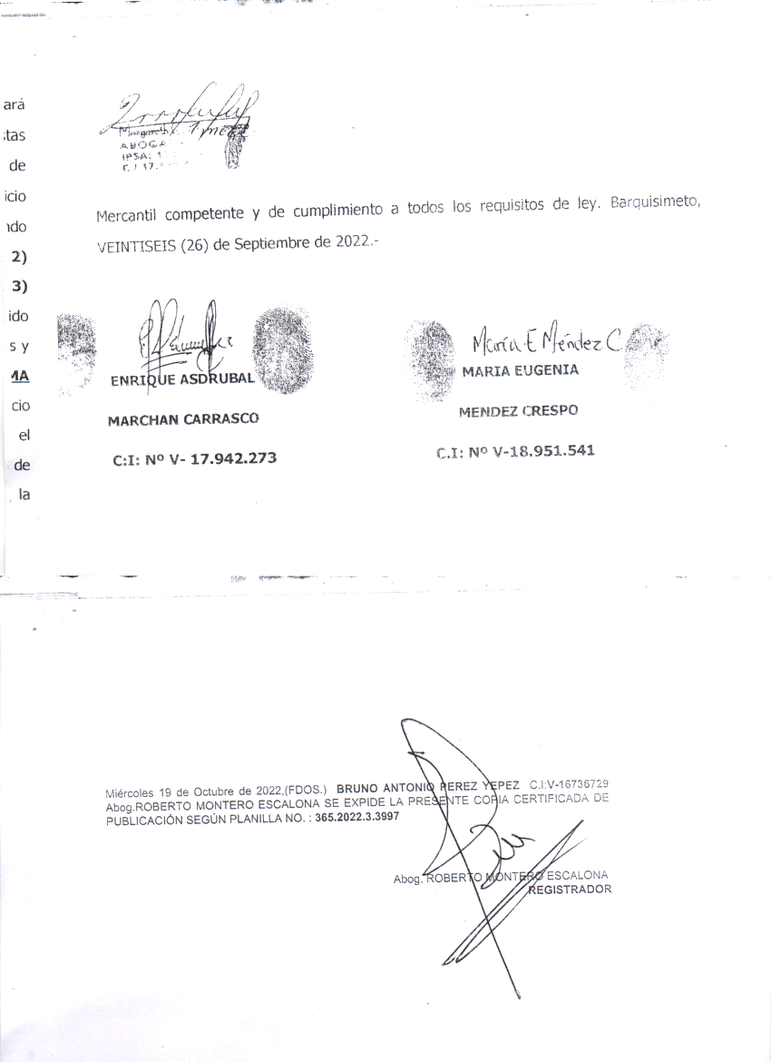 Certificación de REGISTRO MERCANTIL SUPER OPTICA CARORA 23-12, C.A.  Expediente Nº 365-67183