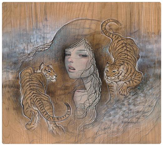 audrey kawasaki mulheres pintura madeira