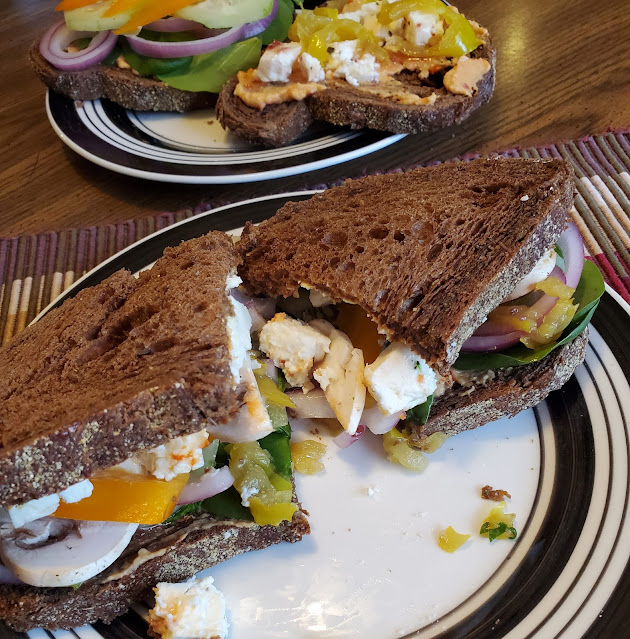 Veggie & Feta Sandwiches with Roasted Red Pepper Hummus